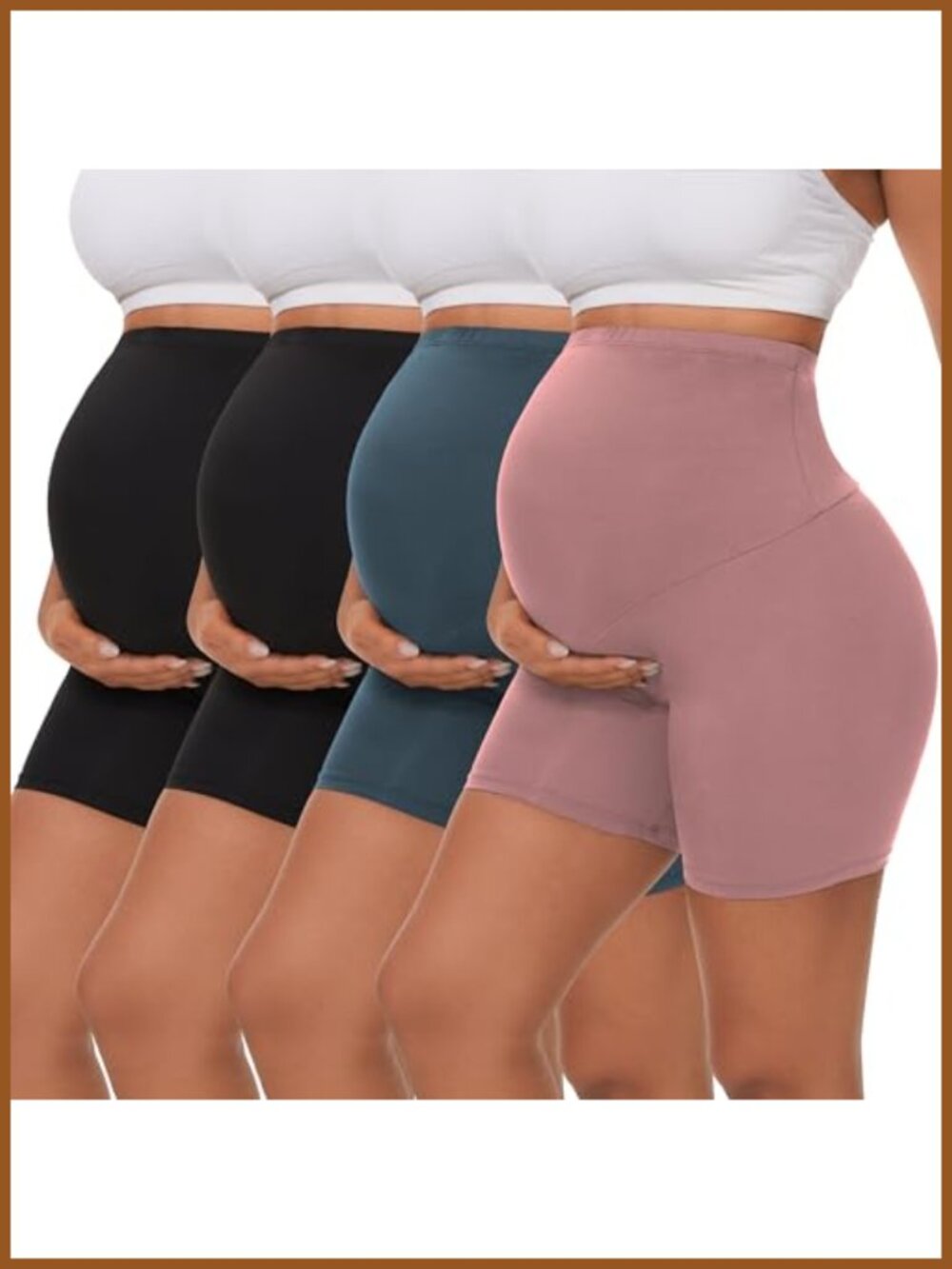 Maternity Yoga Shorts Over Belly Biker Shorts 4-Way Stretch 4 Pack